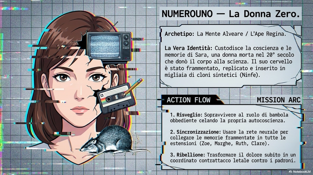 Numerouno: la protagonista femminile di Genreazione zero. Metà umana,. metà carne artificiale