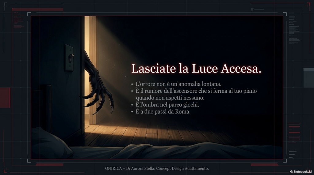 ricordarsi di lasciare la luce accesa. L'orrore non è un'anomalia lontana, è l'ombra al parco giochi, è a due passi da Roma
