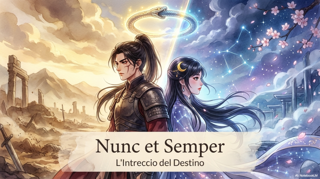 l'immagine ritrae i due protagonisti del libro "nunc et semper" appartenente alla collana "cronache dei quattro regni"